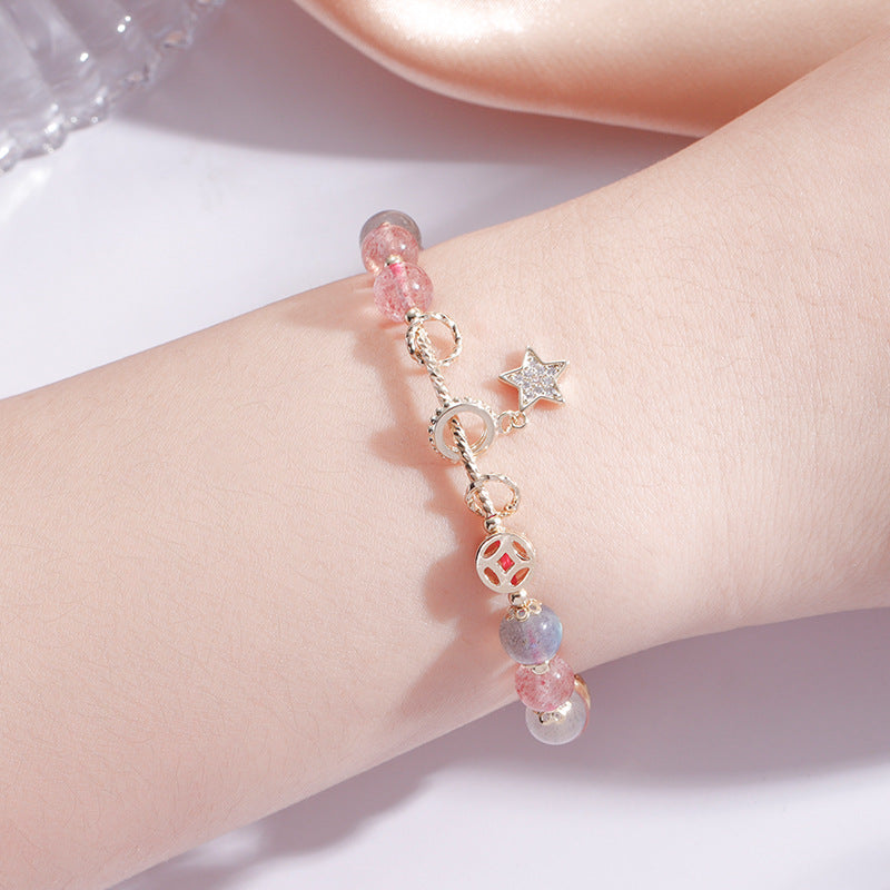 Strawberry Crystal Moonstone Star Bracelet