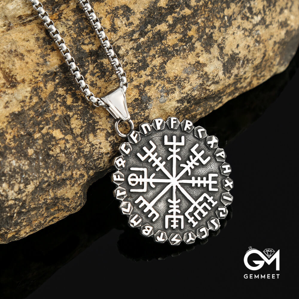 Stainless Steel Viking Compass Rune Vintage Necklace