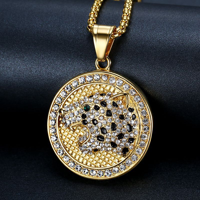 Hip Hop Jewelry Gold Plated Zirconia Leopard Head Pendant