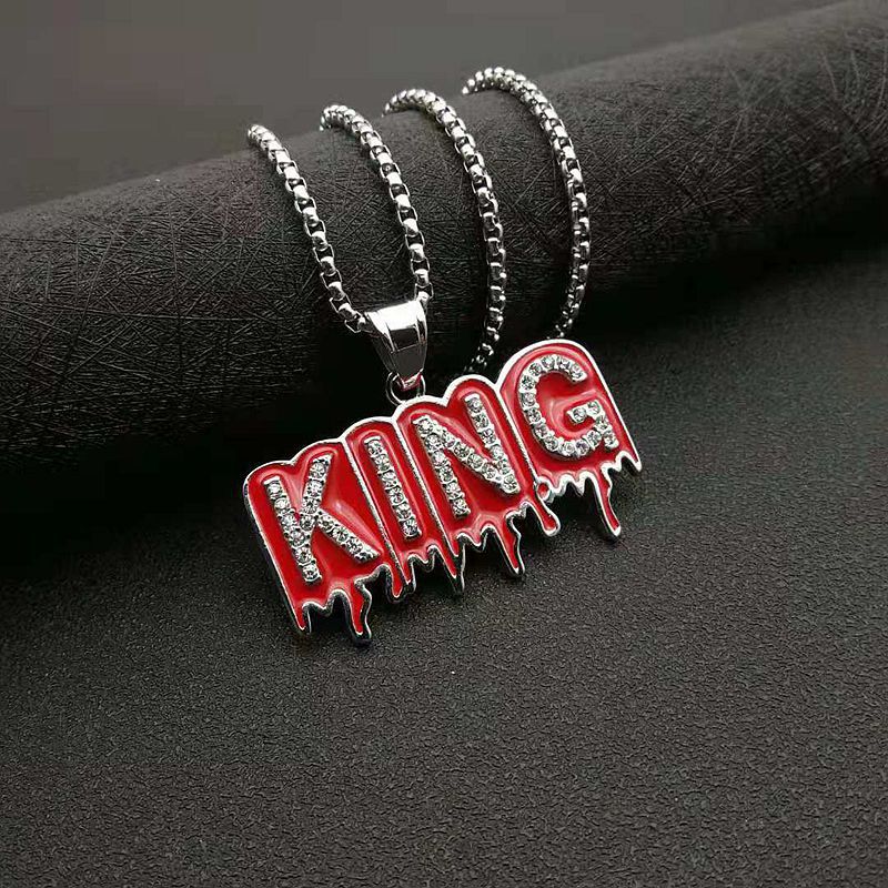 Hip-hop Gold-plated Zircon Red Plastic KING Letter Pendant