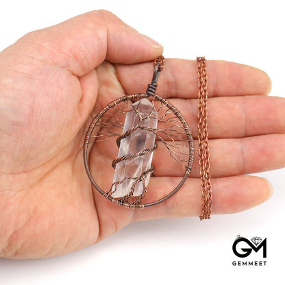 Irregular Crystal Pillar Tree of Life Pendant Necklace