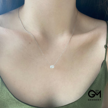 S925 Silver Rectangular Single Zircon Necklace