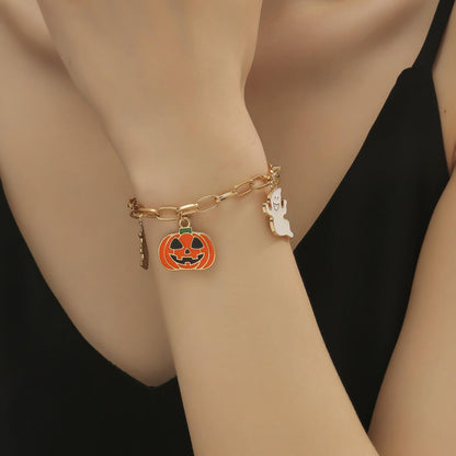 Halloween Funny Cartoon Cute Pumpkin Ghost Skull Pendant Bracelet For Women