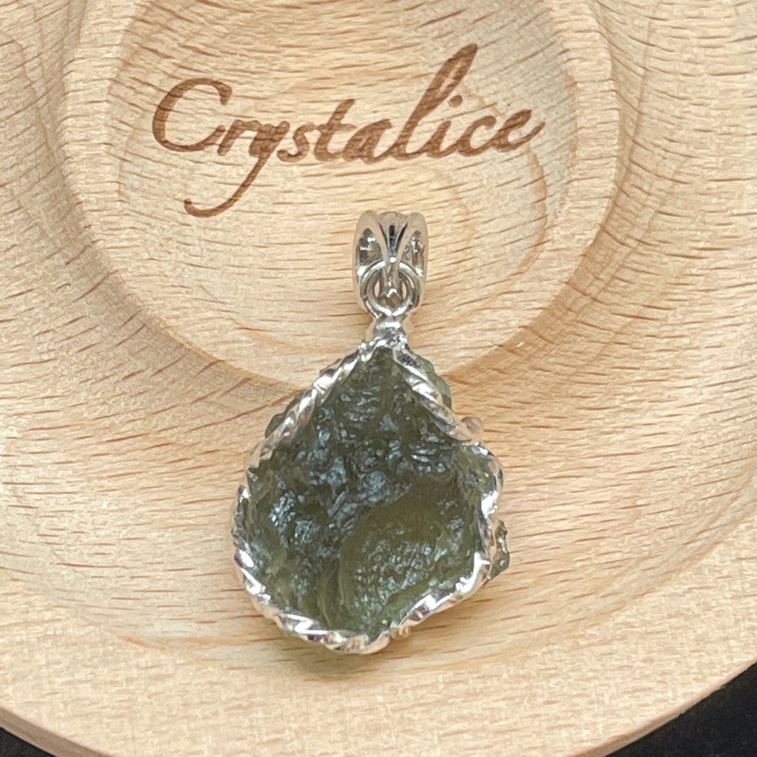 Delicate Natural Moldavite Irregular Silver Plating Pendant