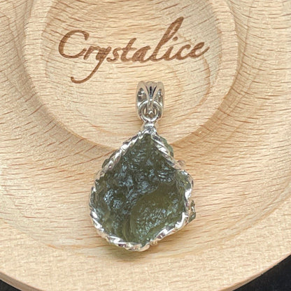 Delicate Natural Moldavite Irregular Silver Plating Pendant