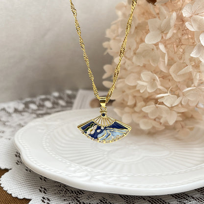 Stylish Folding Fan Pendant Necklace