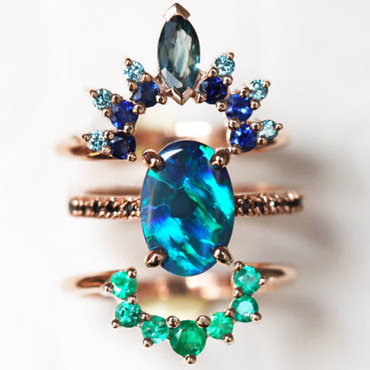 Sapphire With Opal 3 - Piece Ring Set