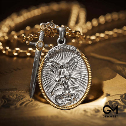 Oval Shield Knight Shield Sword Men Pendant Necklace