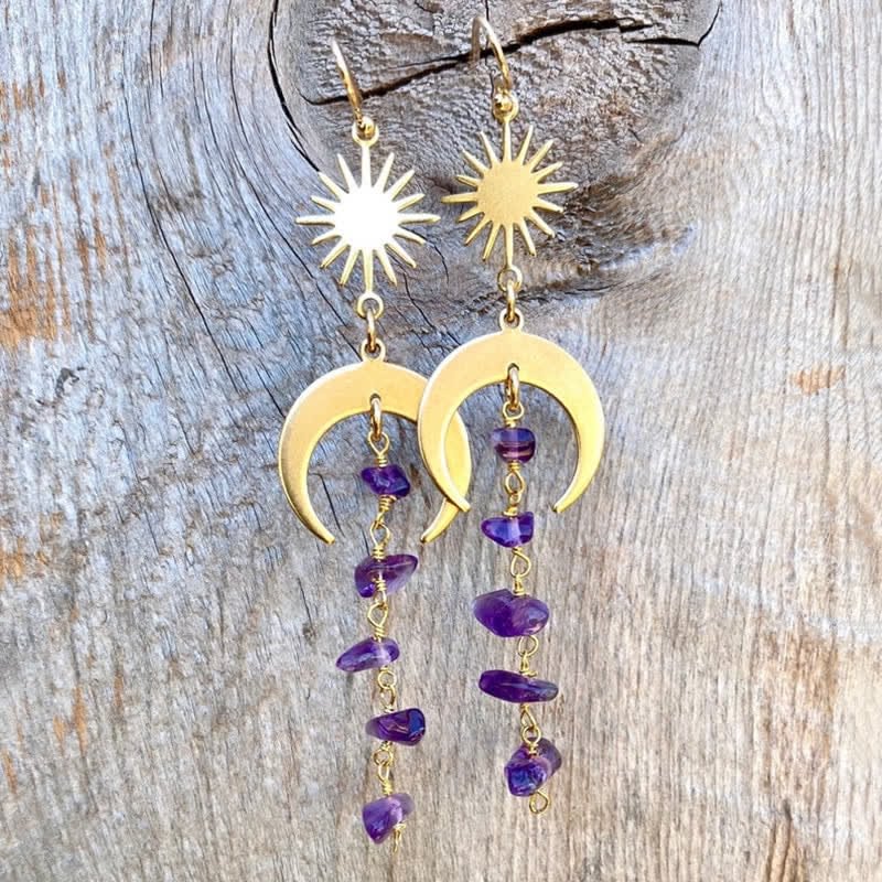 Amethyst Clear Crystal Sun Tassel Earrings