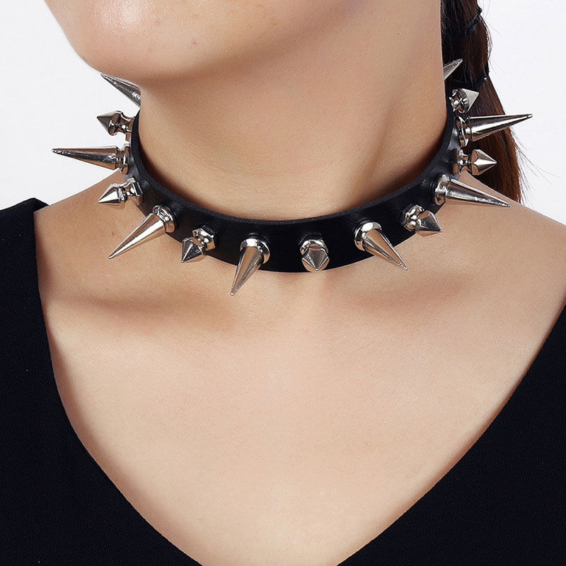 Black Punk Rock Leather Necklace Special Spike Trend Necklace Brother