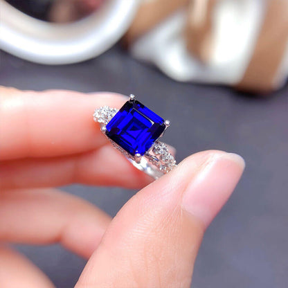 Imitation Natural Mozambique Garnet Ring Princess Cut Diamond Royal Blue Open Color Gemstone Ring