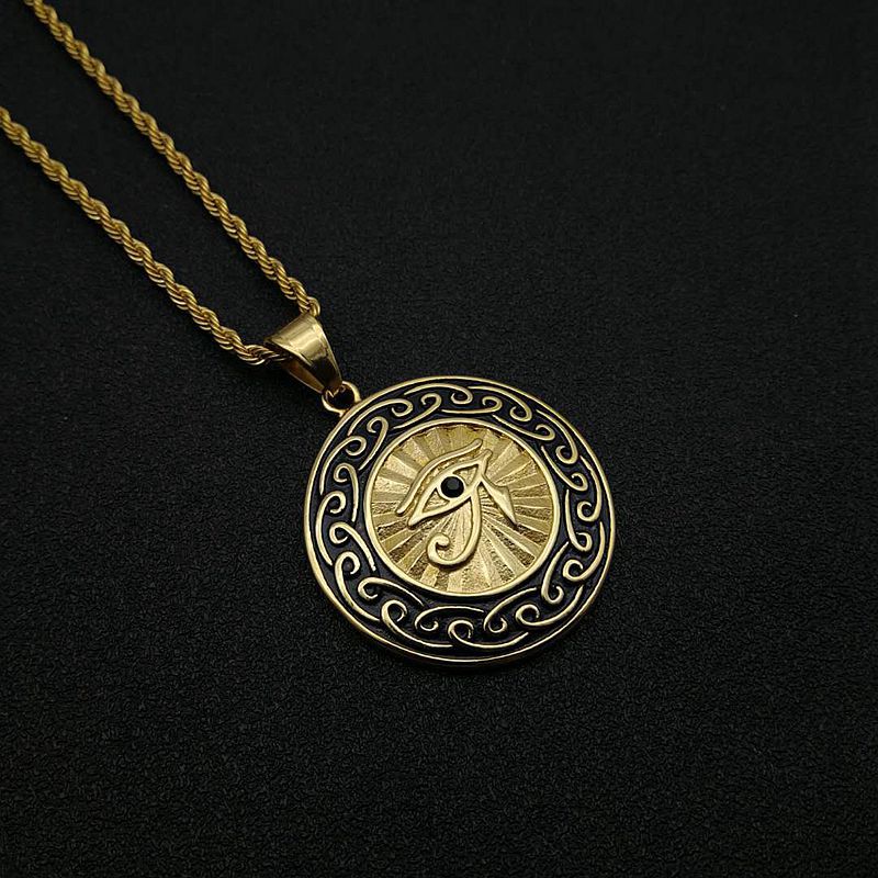 Hip Hop Gold Plated Zirconia Oiled Egyptian Eye of Horus Pendant