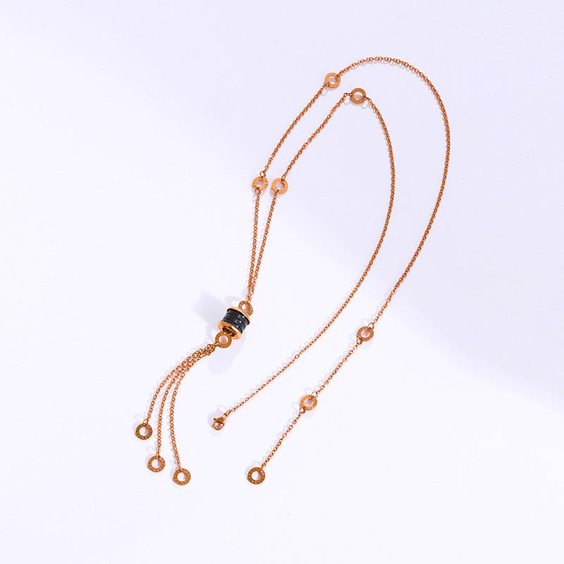 Rose Gold Plated Black Waist Tassel Mesh Pendant