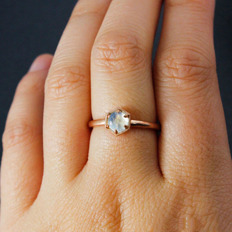 Hexagon Shape Moonstone Engagement Ring