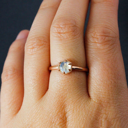 Hexagon Shape Moonstone Engagement Ring