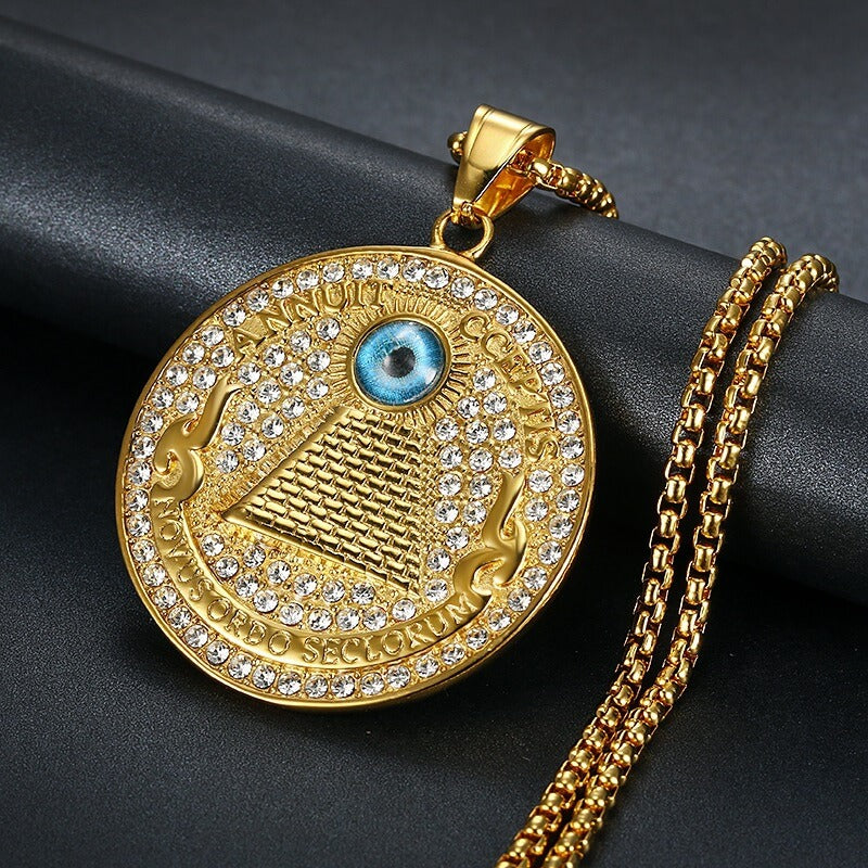 HIPHOP Jewelry Titanium Steel Gold-plated Zircon God's Eye Pendant