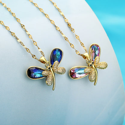 Cute Dragonfly Full Stones Pendant Necklace