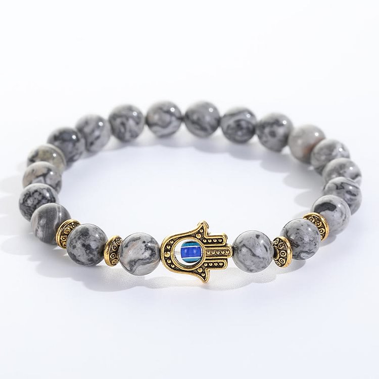 Crystal Stone Beaded Evil Eye Hamsa Bracelet