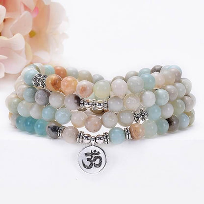 Moonstone Lotus Tree Of Life OM Buddha Symbol Mala