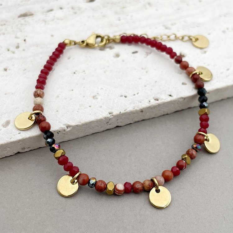 Natural Stone Beaded Titanium Disc Charm Bracelet