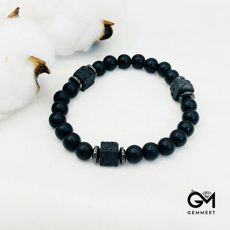 Matte Black Onyx with Cube Lava Bracelet