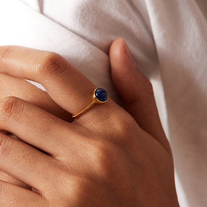 Court Vintage Titanium Steel Round Cut Lapis Lazuli Ring