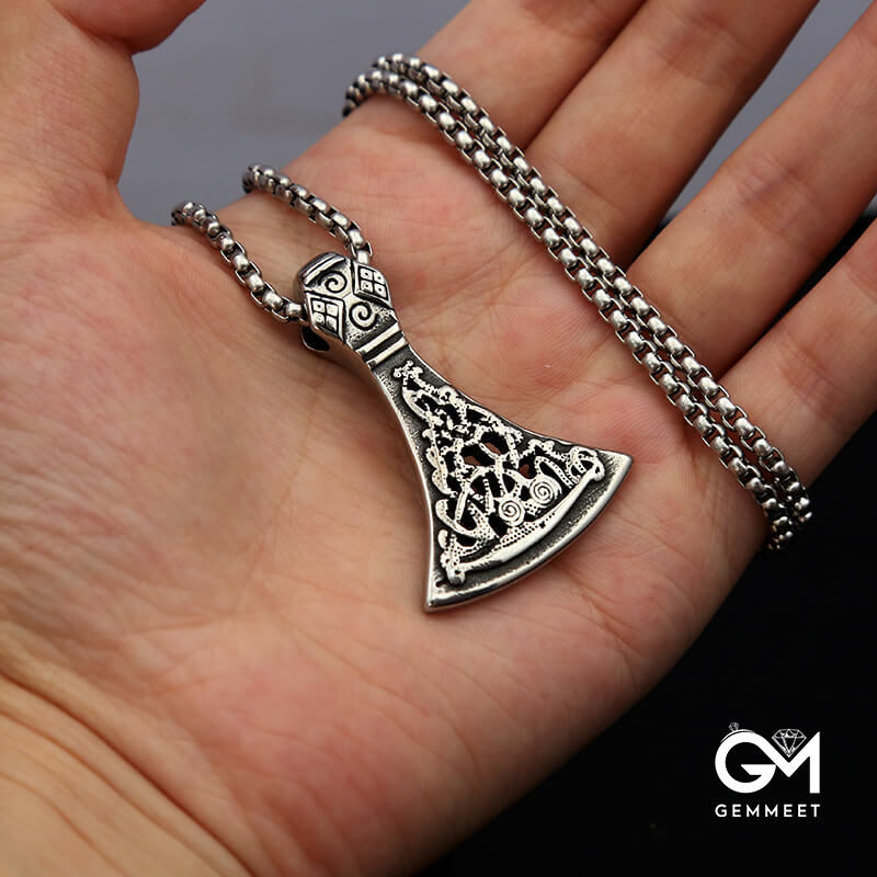 Vintage Titanium Steel Pattern Axe Pendant Necklace