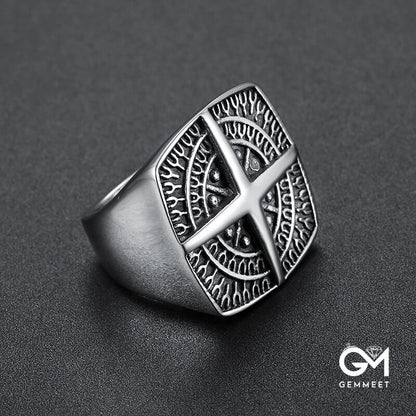 Voyager Compass Cross Viking Ring