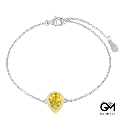 S925 Sterling Silver Yellow Water Drop Zircon Bracelet