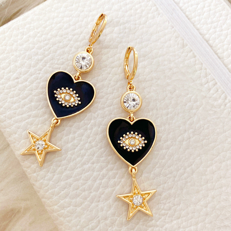 Black Drop Glaze Eyes Star Drop Earrings