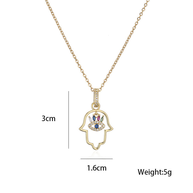 Hamsa Full Stones & Hollow Pendant Necklace