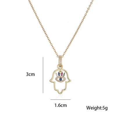 Hamsa Full Stones & Hollow Pendant Necklace