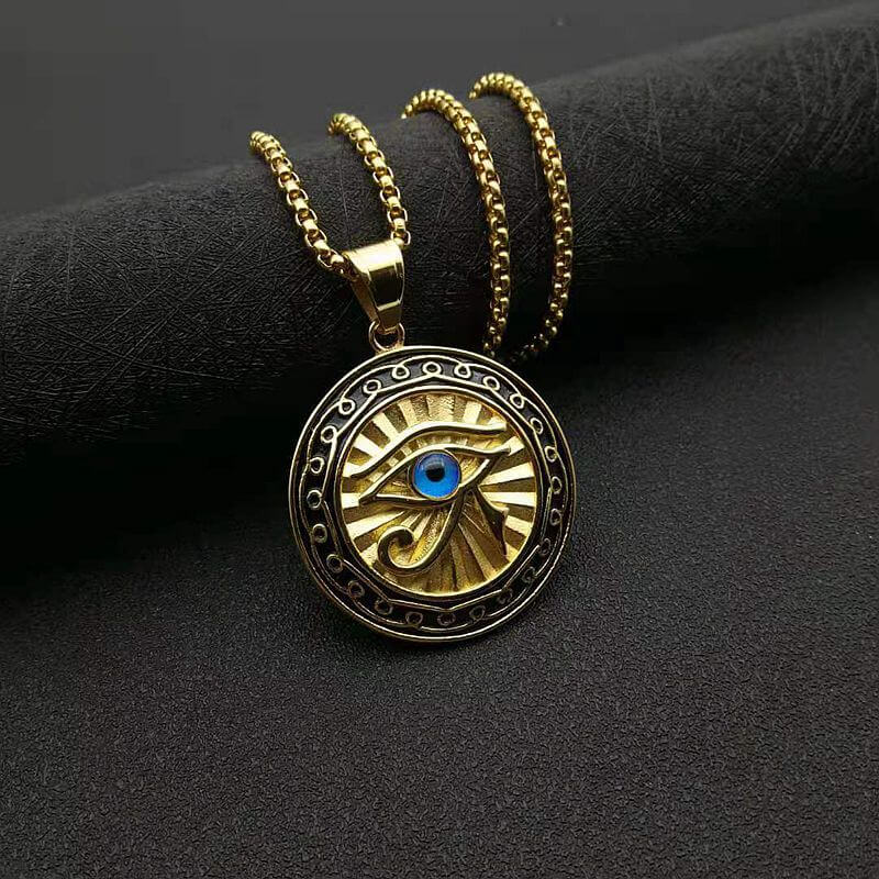 Eye of Horus Jewelry Titanium Steel Gold-plated Blue Eye Medal Pendant