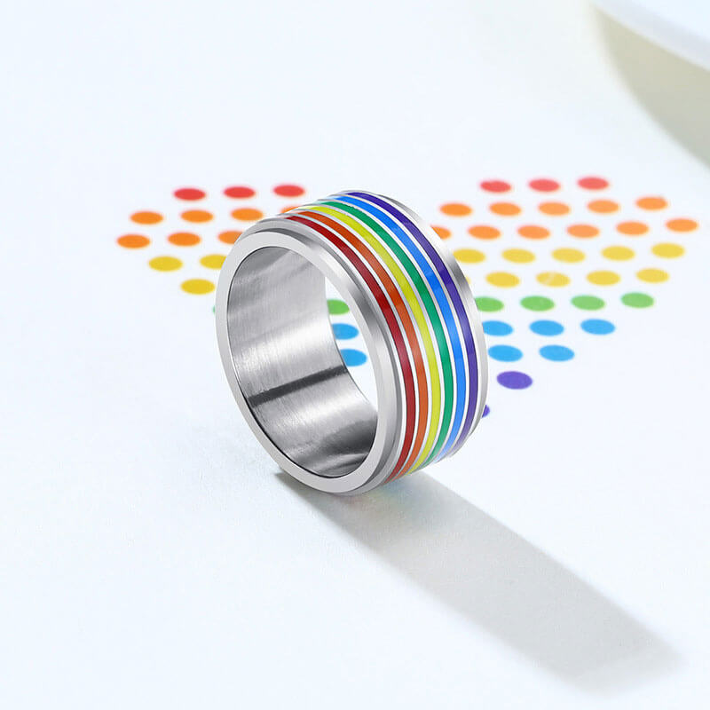 LGBT Rainbow Thick Rotatable Ring