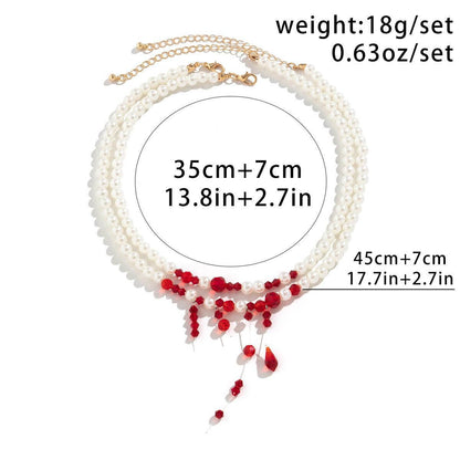 Halloween Gothic Sweet Cool Spice Girl Blood Drop Tassel Choker Necklace Personality Beading