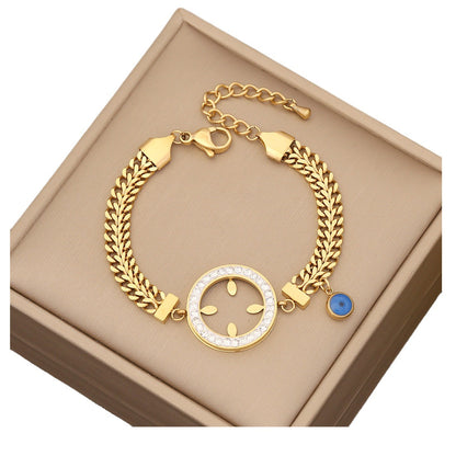 Bohemia Evil Eye Olive Leaf Four-Leaf Clover Golden Bracelet