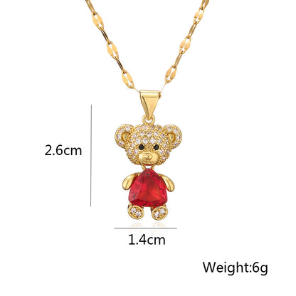 Cute Triangle Stones Bear Pendant Necklace