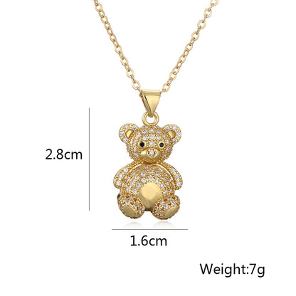 Cute Full Stones Bear Pendant Necklace