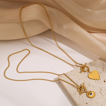 Cute Heart & Evil Eye Pendant Necklace