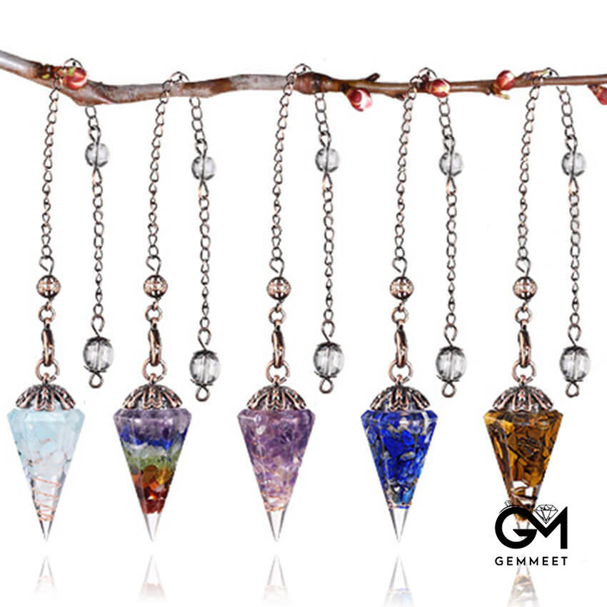 Bronze Crystal Stone Resin Hexagon Cone Pendant