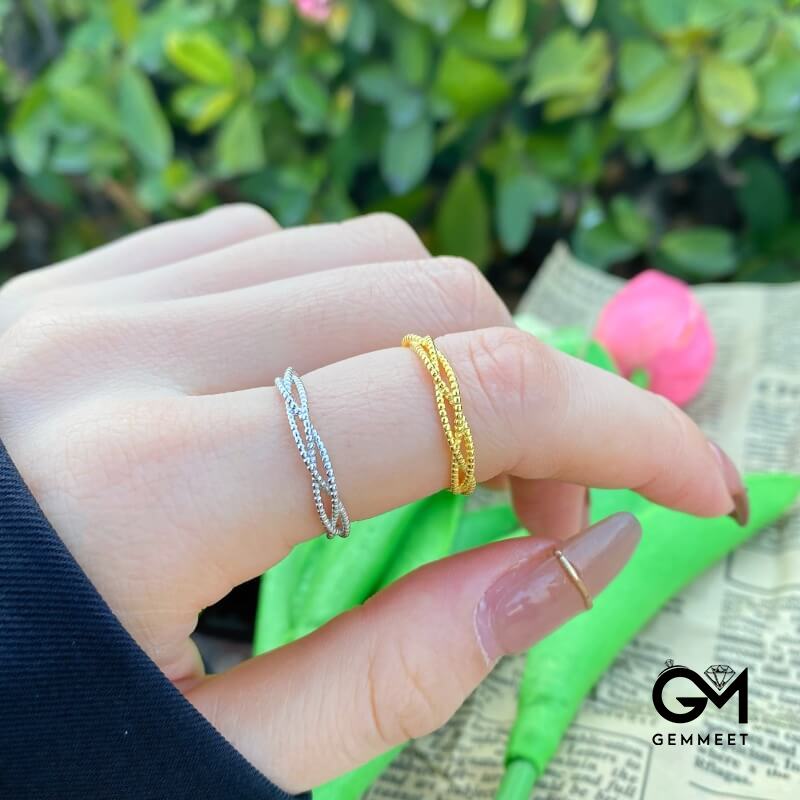 S925 Sterling Silver Irregular Multilayer Twist Open Ring