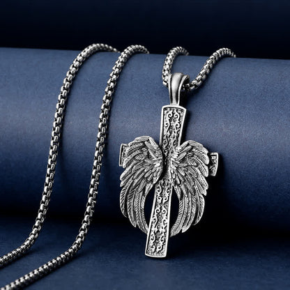 Men's Retro Cross Angel Wings Necklace