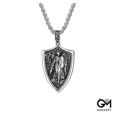 Archangel Stainless Steel Vintage Shield Necklace