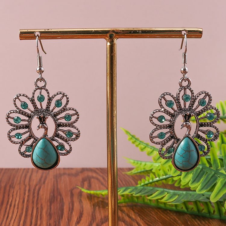 Turquoise Paraiba Tourmaline Peacock Shape Pendant Earrings