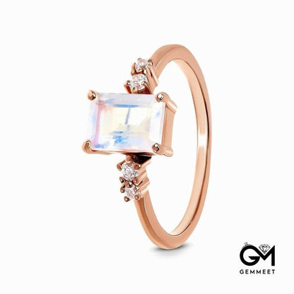 Rose Gold Rectangular Moonstone Ring