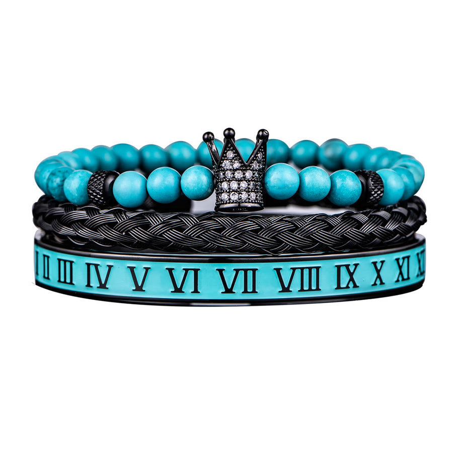 Blue Beaded Roman Numerals Crown Bracelet