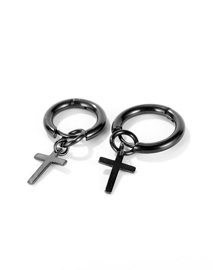 Stainless Steel Cross Pendant Dangle Earrings