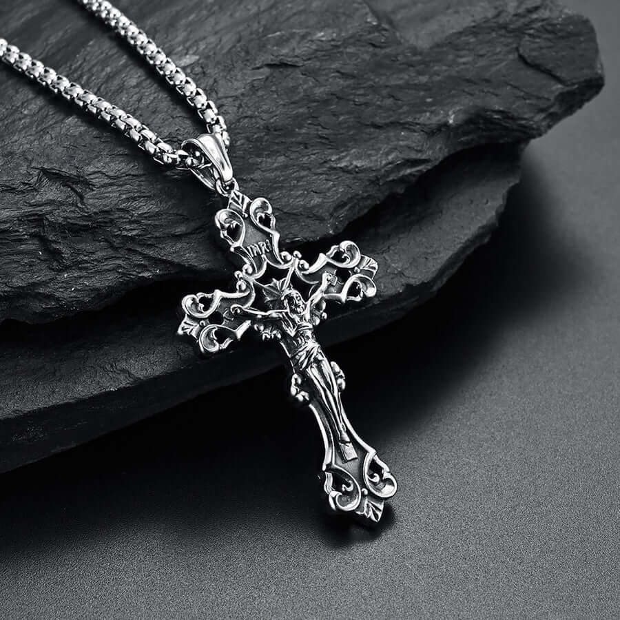 Men's Stainless Steel Gothic Jesus Christ Cross Necklace