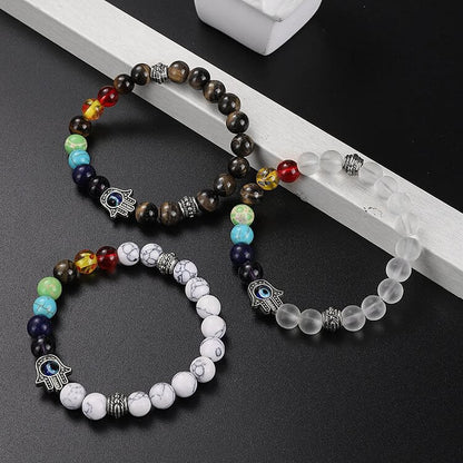 Colorful Chakra Evil Eye Hamsa Beaded Bracelet