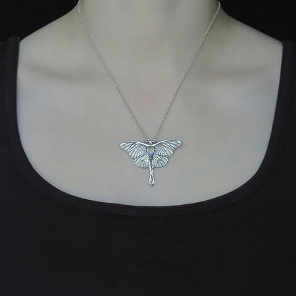 Luna Moth - Sterling Silver Butterfly Moonstone Necklace